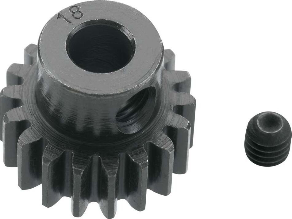 Extra Hard 18 Tooth Blackened Steel 32p Pinion, 5mm