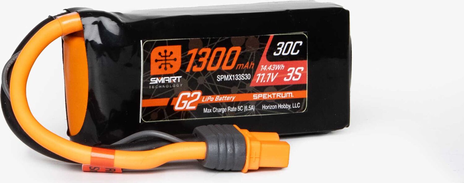 11.1V 1300mAh 3S 30C Smart G2 LiPo Battery: IC3