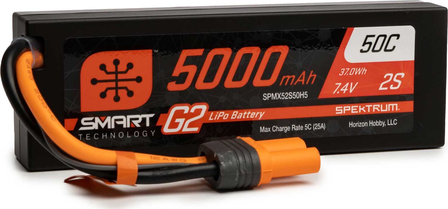 7.4V 5000mAh 2S 50C Smart G2 Hardcase LiPo Battery: IC5
