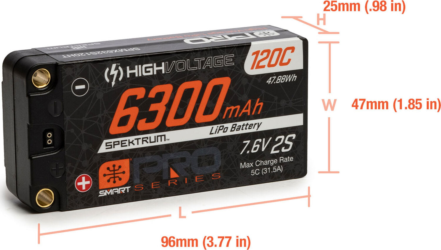 7.6V 6300mAh 2S 120C Smart Pro Race Shorty Hardcase LiHV Battery: Tubes, 5mm