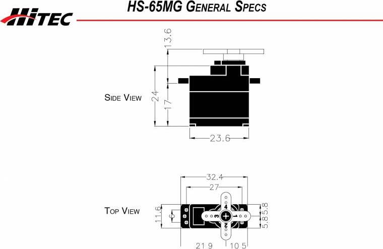 HS-65MG Mighty Feather Metal Gear Servo .11sec/31oz @ 6.0v