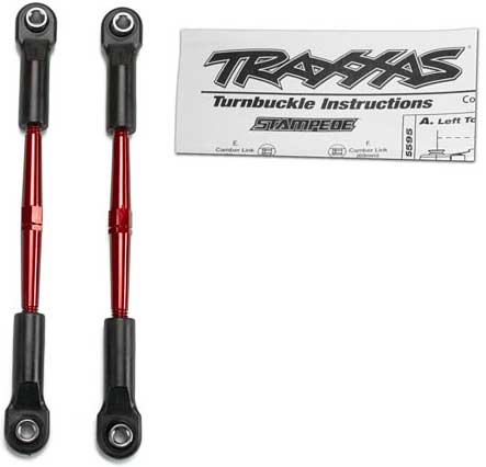 Turnbuckles, aluminum (red-anodized), toe links, 61mm (2)(assembled with rod ends & hollow balls) (fits Stampede) (requires 5mm aluminum wrench #5477)