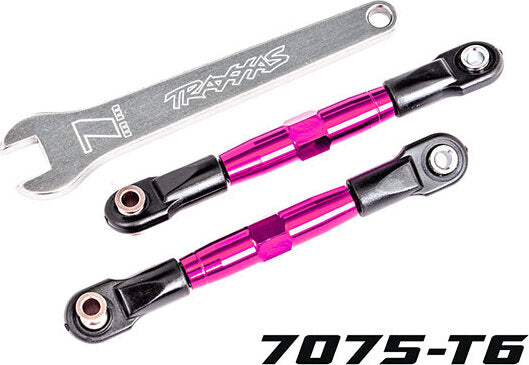 Camber links, front (TUBES pink-anodized, 7075-T6 aluminum, stronger than titanium) (2) (assembled with rod ends and hollow balls)/ aluminum wrench (1)