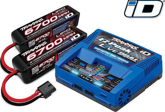 Battery/charger completer pack (includes #2973 Dual iD charger (1), #2890X 6700mAh 14.8V 4-cell 25C LiPo iD® Battery (2))