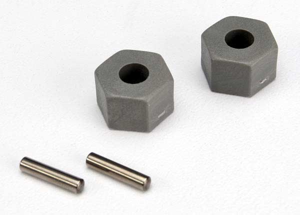 Wheel hubs, hex (tall offset, Rustler/Stampede front) (2)/ axle pins (2.5x10mm) (2)