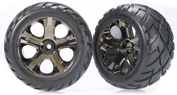 Tires & wheels, assembled, glued (All-Star black chrome wheels, Anaconda tires, foam inserts) (nitro rear/ electric front) (1 left, 1 right)