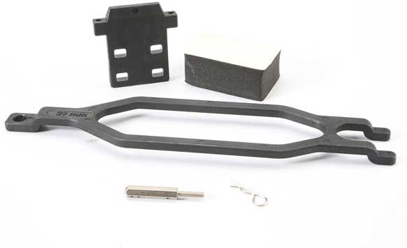 Hold down, battery/ hold down retainer/ battery post/ foam spacer/ angled body clip (allows for installation of taller, multi-cell batteries)