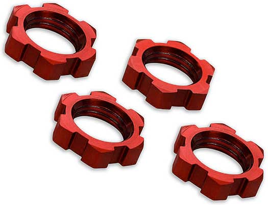 Wheel nuts, splined, 17mm, serrated (red-anodized) (4)