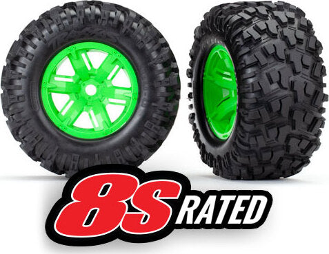 Tires & wheels, assembled, glued (X-Maxx® green wheels, Maxx® AT tires, foam inserts) (left & right) (2)