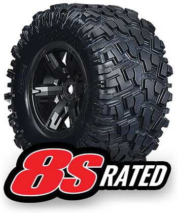 Tires & wheels, assembled, glued (X-Maxx black wheels, Maxx AT tires, foam inserts) (left & right) (2)