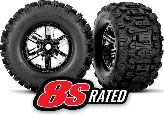 Tires & wheels, assembled, glued (X-Maxx® black chrome wheels, Sledgehammer® tires, foam inserts) (left & right) (2)