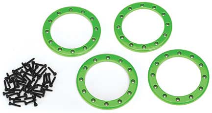 Beadlock rings, green (2.2") (aluminum) (4)/ 2x10 CS (48)