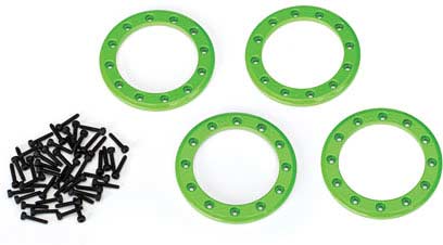 Beadlock rings, green (1.9") (aluminum) (4)/ 2x10 CS (48)