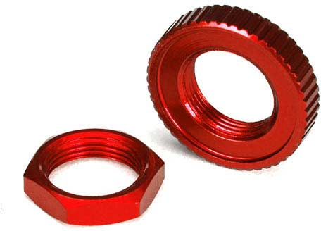 Servo saver nuts, aluminum, red-anodized (hex (1), serrated (1))