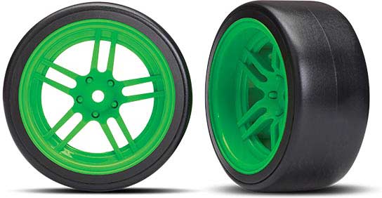 Tires and wheels, assembled, glued (split-spoke green wheels, 1.9