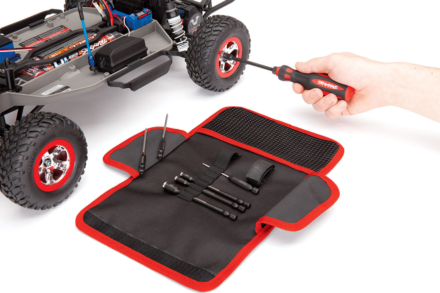 Speed Bit Essentials Set, hex and nut driver, 7-piece, includes premium handle (medium), travel pouch, hex drivers (straight: 1.5mm, 2.0mm, 2.5mm) and nut drivers (5.0mm, 5.5mm, 7.0mm, and 8.0mm), 1/4" drive