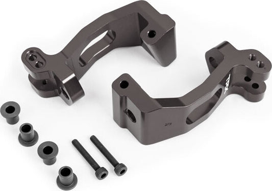 Caster blocks (c-hubs), 6061-T6 aluminum (dark titanium-anodized), left & right/ kingpin bushings (4)/ 3x20mm CS (with threadlock) (4)