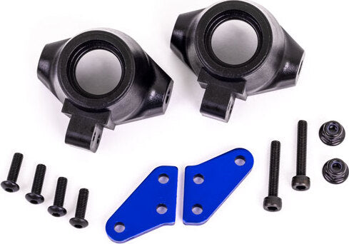 Steering blocks, left & right/ steering block arms (aluminum, blue-anodized) (2)/ 3x18mm CS (2)/ M3x0.5mm NL (2)