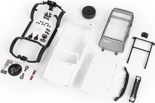 Body, Ford Bronco, complete (unassembled) (white, requires painting) (includes grille, side mirrors, door handles, fender flares, windshield wipers, spare tire mount, & clipless mounting) (requires #9735 front & rear bumpers)