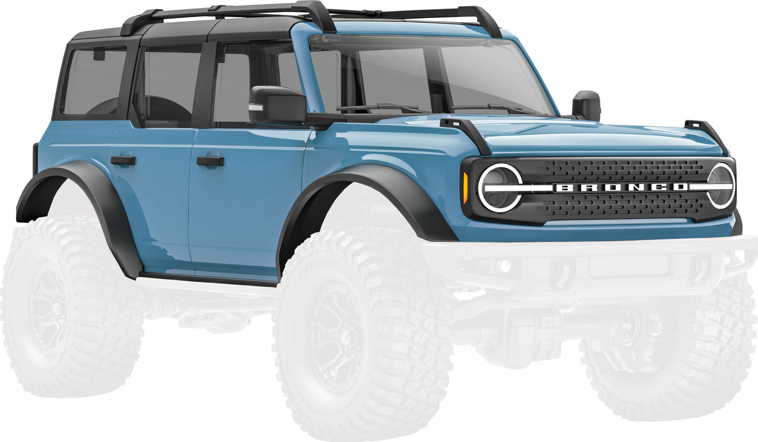 Body, Ford Bronco, complete, Area 51 (includes grille, side mirrors, door handles, fender flares, windshield wipers, spare tire mount, & clipless mounting) (requires #9735 front & rear bumpers)