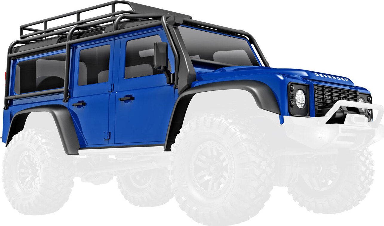 Body, Land Rover® Defender®, complete, blue (includes grille, side mirrors, door handles, fender flares, fuel canisters, jack, spare tire mount, & clipless mounting) (requires #9734 front & rear bumpers)