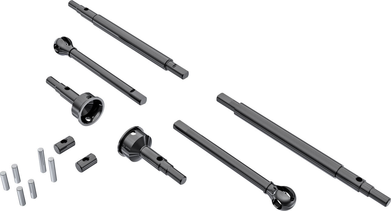 Axle shafts, front (2), rear (2)/ stub axles, front (2) (hardened steel)/ 1.5x7.8mm pins (2)/ 1.5x6mm pins (4)/ cross pins (2)